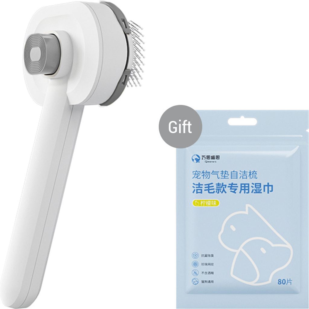 Selbstreinigender Kamm mit Luftkissen für Haustiere, Reinigungstyp, selbstreinigende Katzenhaarbürste mit einem Schlüssel, Hellgrau