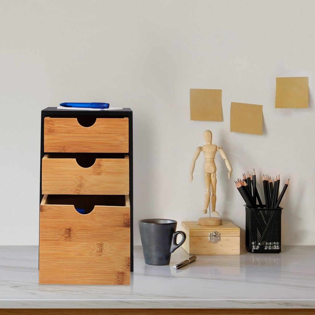 Schreibtischschubladen-Organizer mit 3 Fächern, Bambus