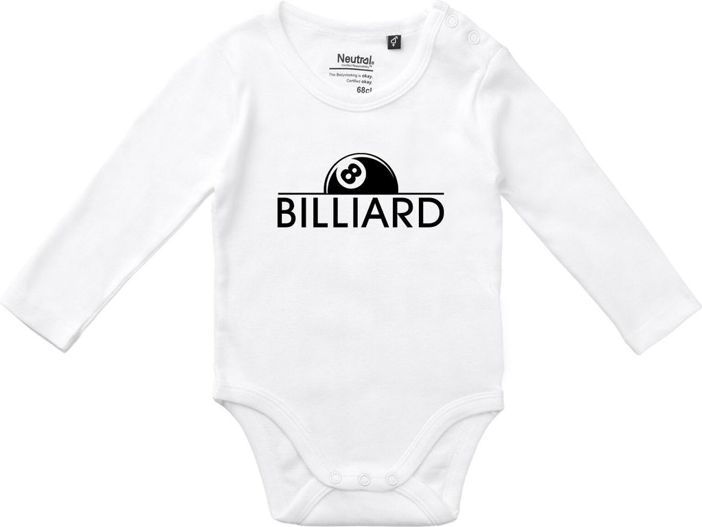 Huuraa Baby Body Billard Snooker 80 White Baumwolle Fairtrade Langarmbody Geschenkidee