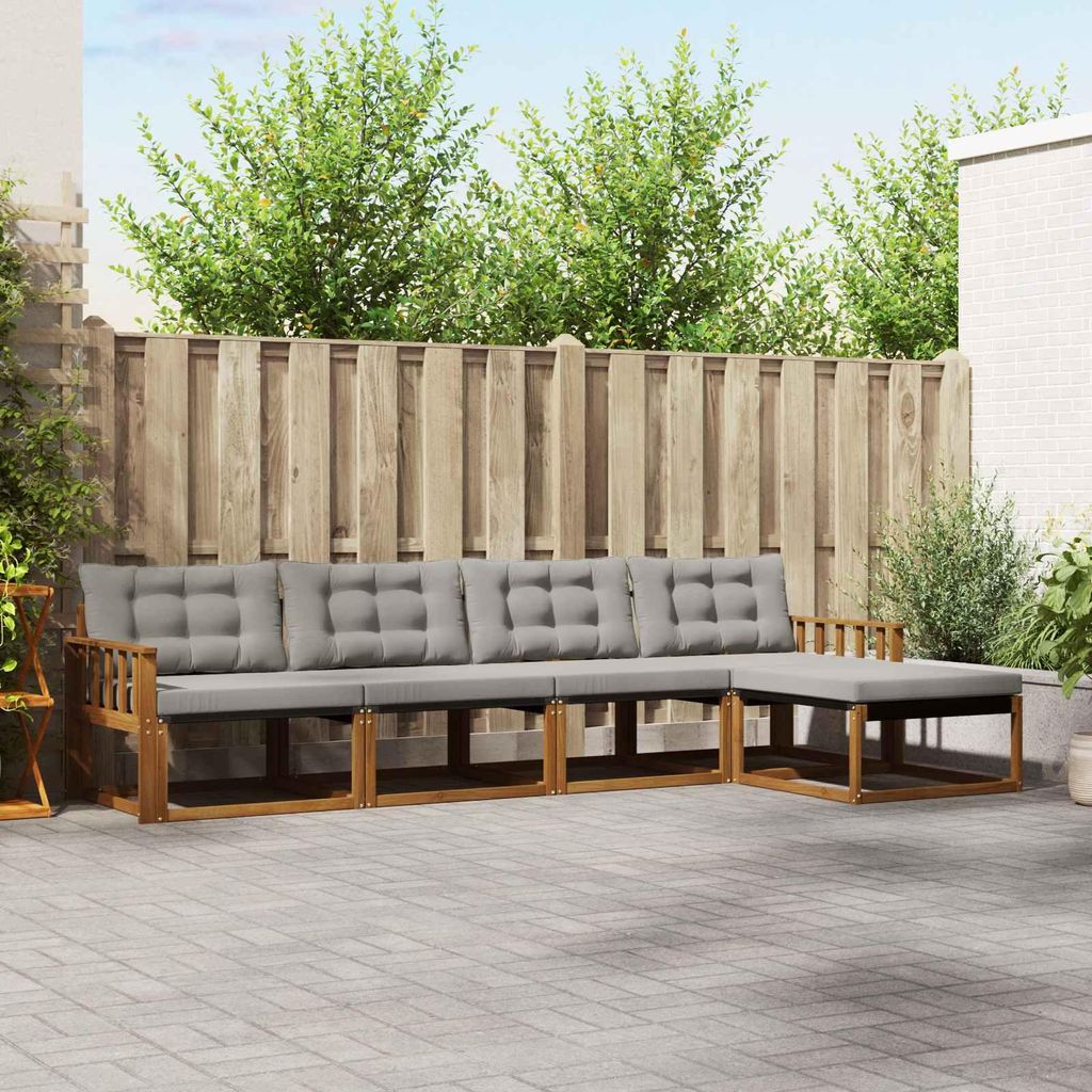 "Seasonal Sale"Outdoor-Sofagarnitur - CLORIS - Balkonmöbe/Sitzgruppe - mit Kissen 5 pcs - Moderne Design - Natürlich und Hellgrau - Gartensofas D...