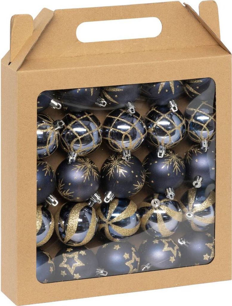 Christbaumkugeln "Colorama de Noël" 25er-Set aus recyceltem Kunststoff D 6 cm blau Gold
