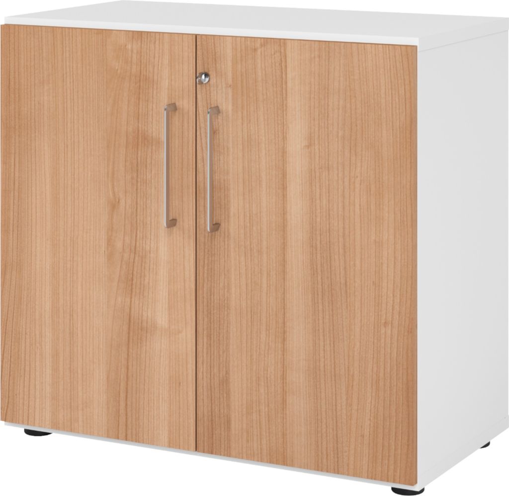 bümö smart Aktenschrank - 2 Ordnerhöhen - Nachbildung: Weiß/Nussbaum