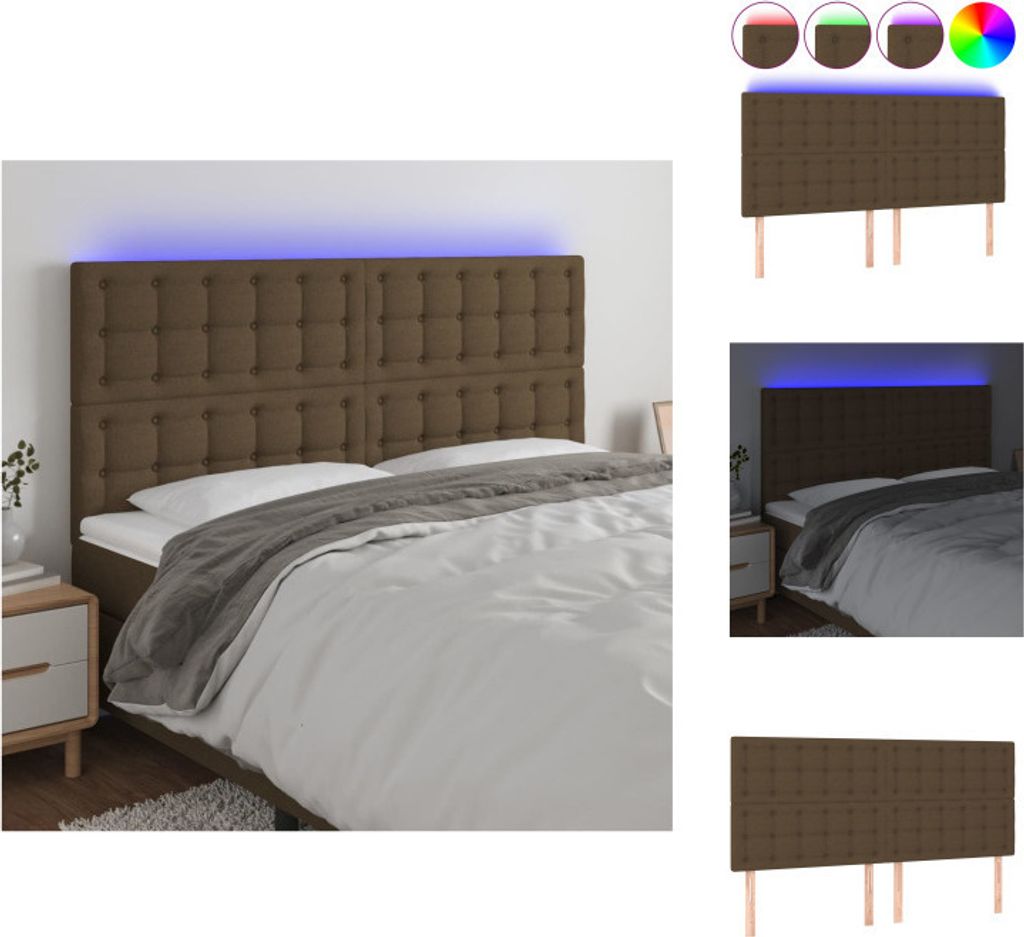 vidaXL LED Kopfteil Dunkelbraun 200x5x118/128 cm Stoff - Kopf- & Fußenden