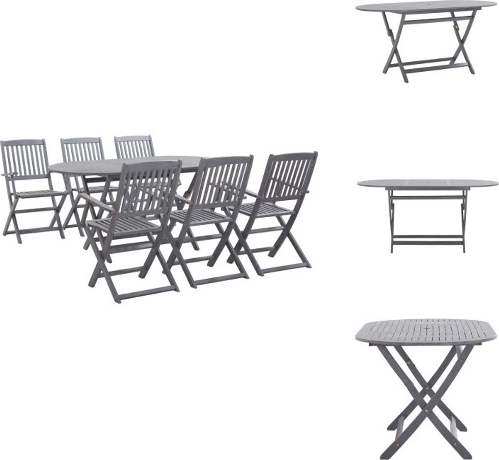 vidaXL 7-tlg. Garten-Essgruppe Massivholz Akazie Grau - Gartenmöbel-Sets
