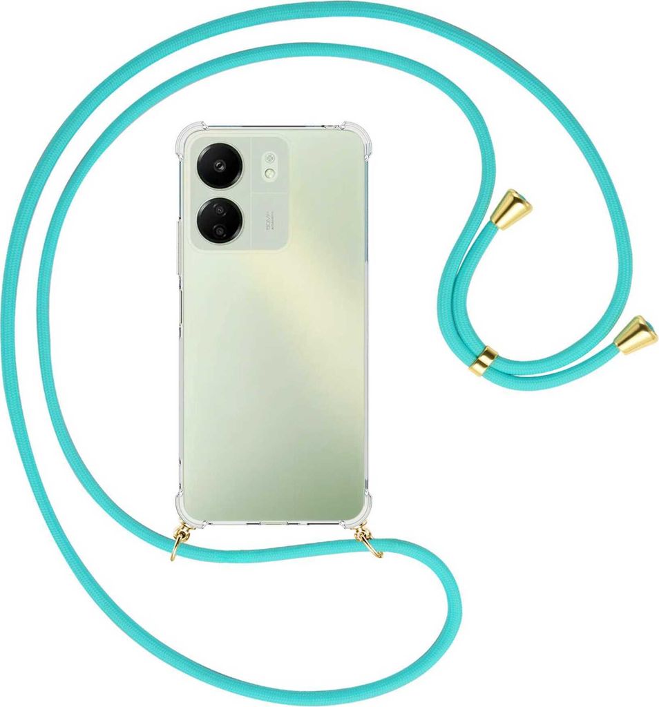 Handykette Backcover-Schutzhülle mit Band (Metall goldfarben) für Xiaomi Redmi 13C (6.71'') - türkis