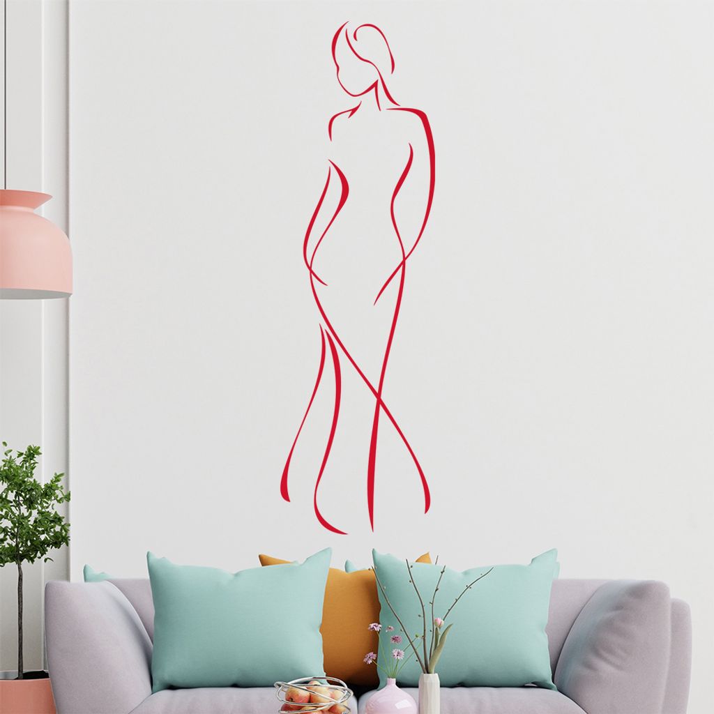 Dame im Kleid - Linien Wandtattoo in 6 Größen - Wandaufkleber Wall Sticker - Dekoration, Küche, Wohnzimmer, Schlafzimmer, Badezimmer