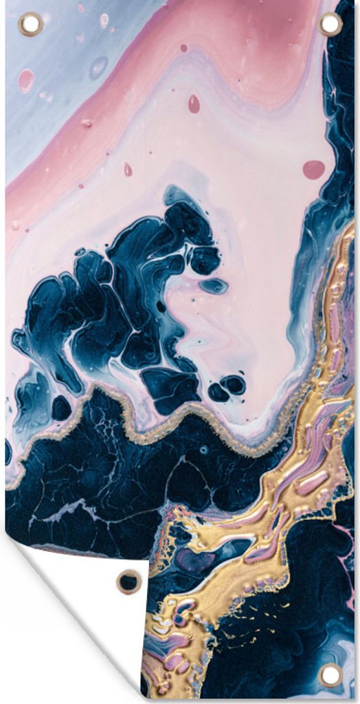 MuchoWow 40x80 cm Outdoor-Poster Gartendeko Sichtschutz Garten Poster für den Garten Marmor - Gold - Blau