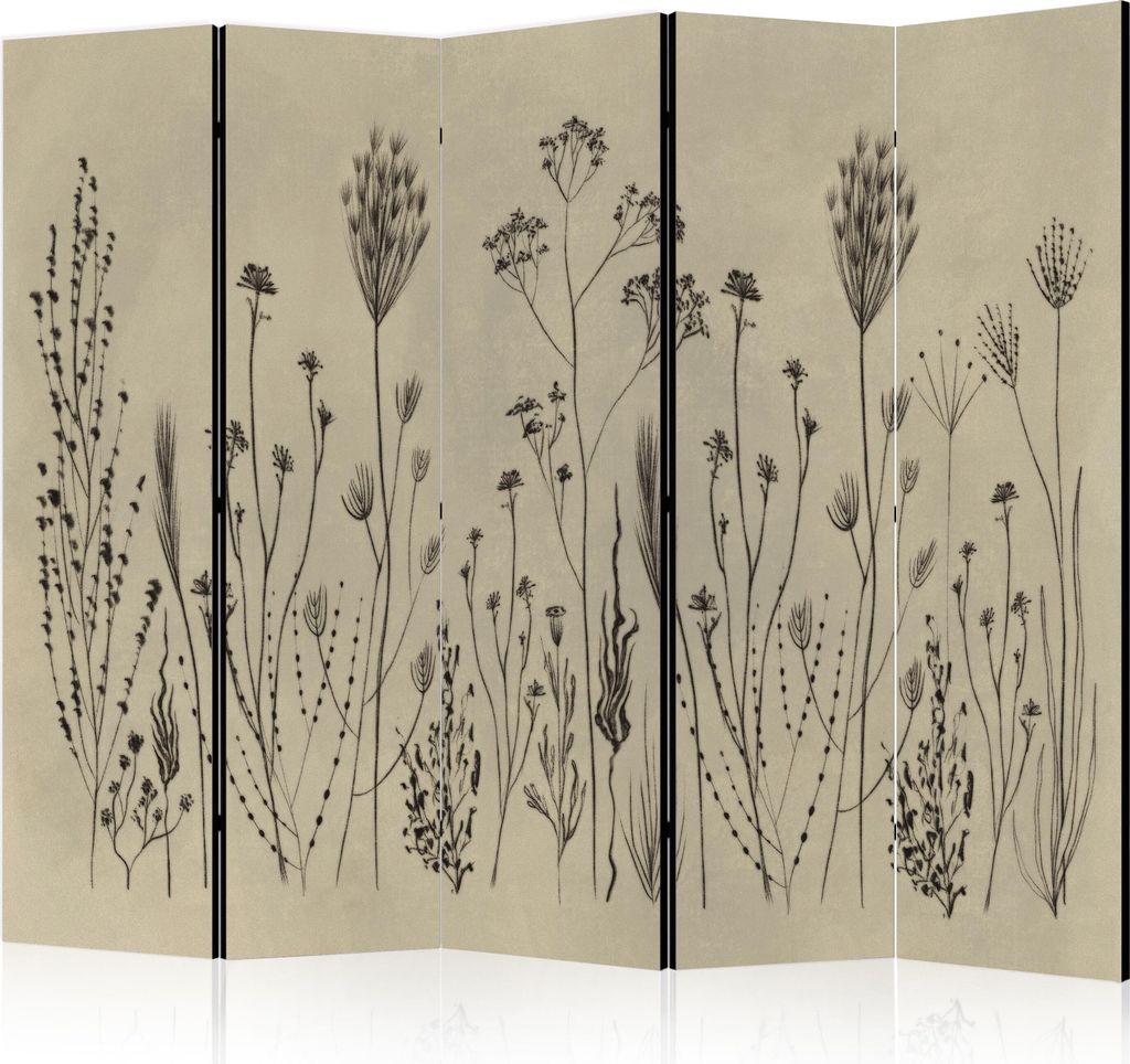 Neuheit! Dekorativer Paravent Raumteiler Trennwand Foto-Paravent Spanische Wand XXL 225x172 cm Blumen Beige Minimalism b-A-10443-z-b