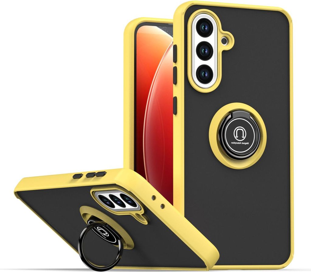 Hülle für Samsung Galaxy A56 Matte Transluzent TPU Stoßfest Schutzhülle mit Ring Halter Ständer Gelb