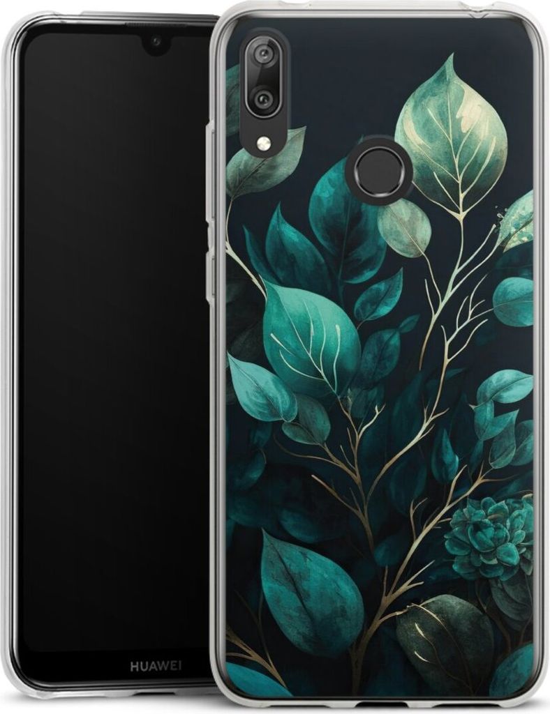 DeinDesign Handyhülle für Huawei Y7 (2019) Silikon Hülle Case Smartphone Schutzhülle Blätter schwarz Eukalyptus