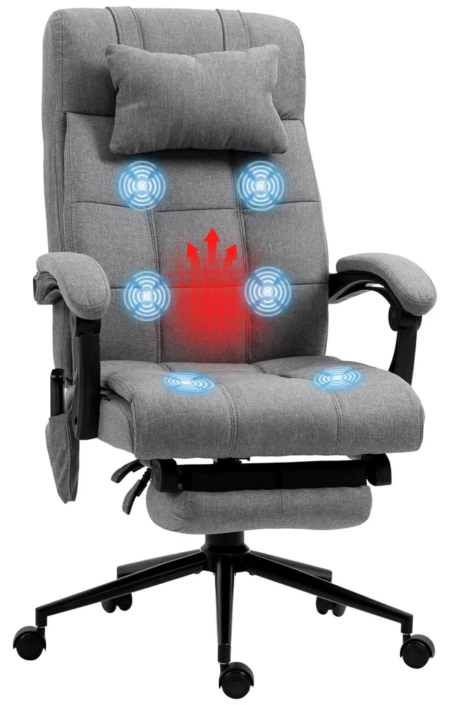 Fauteuil de bureau massant et chauffant inclinable réglable gris clair
