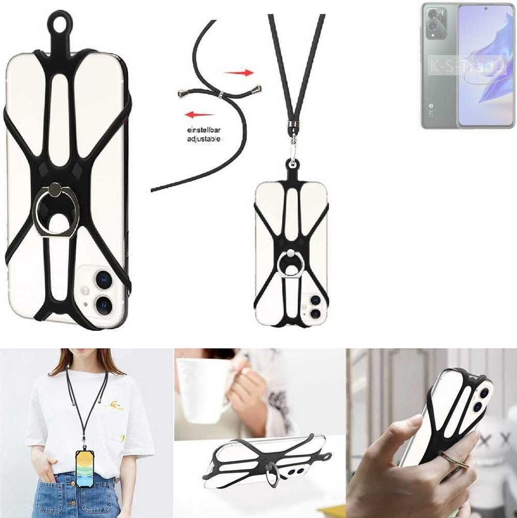 K-S-Trade 3in1 Handykette Handyband Handykordel Halsband Smartphone-Ring Handy-Ring kompatibel mit ZTE Voyage 70 Fingerhalterung Handyring