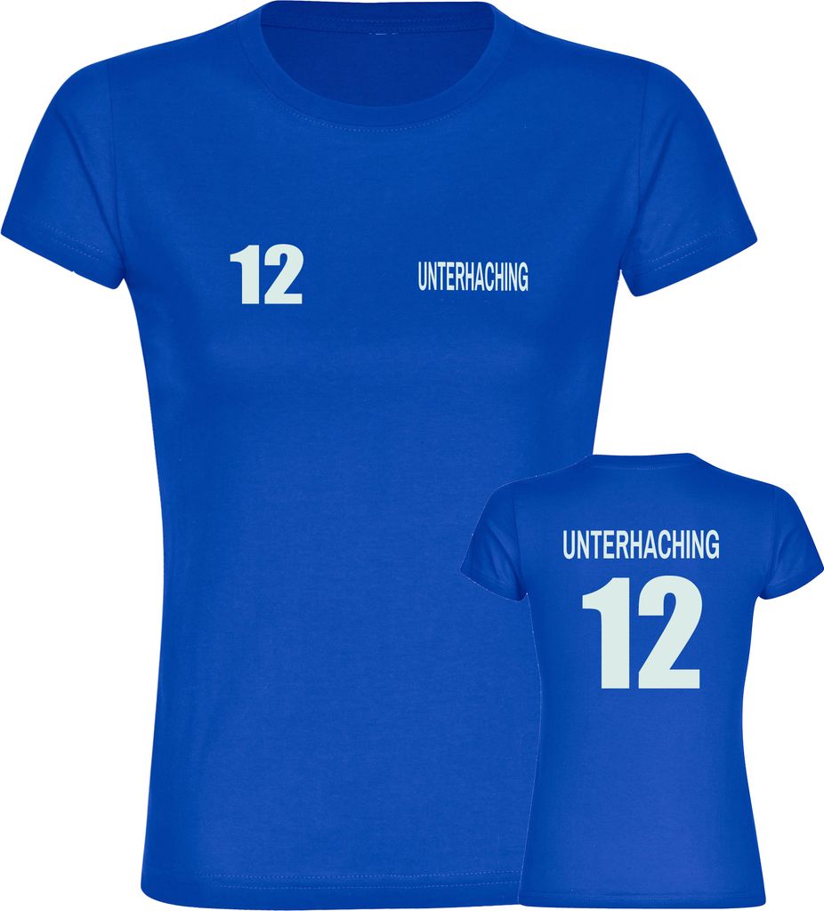 multifanshop Damen T-Shirt - Unterhaching - Trikot Nummer 12, blau, Größe XXL