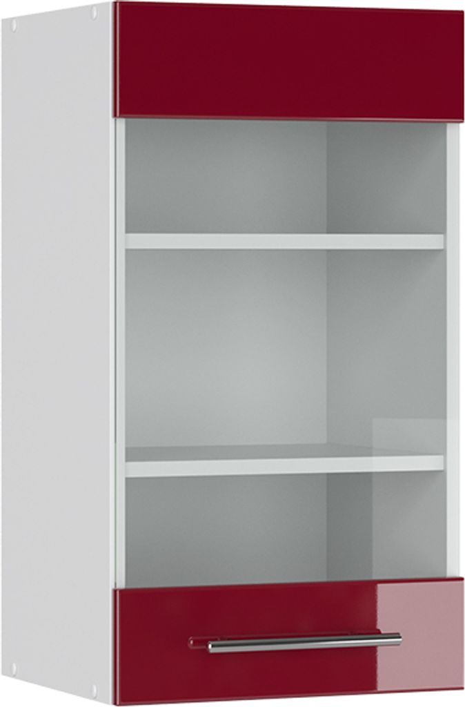 Küchenglasschrank Vicco Fame-Line Bordeaux Hochglanz 40 cm, Produktbild 