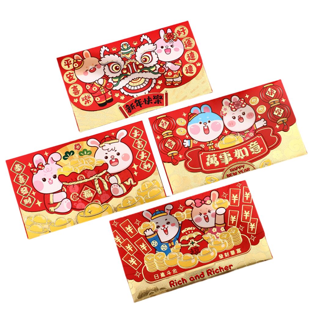 4pcs/Pack 2023 Rote Umschläge Cartoon jubilant gestempeltes Festival Requisiten Papier kreative chinesische horizontale rote Umschläge für Neuja...