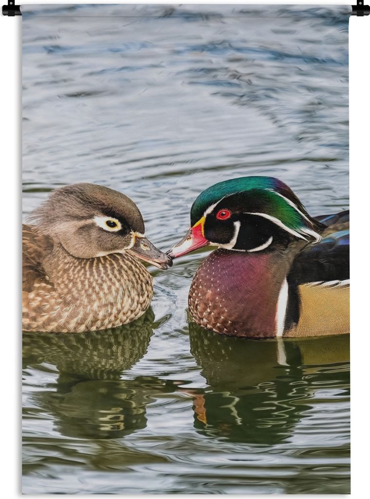 MuchoWow Wandteppich Wandbehang Ente - Vögel - Wasser - Federn - Tiere 60x90 cm Tapisserie Dekoration Wandtuch - Foto-Teppich - Abwaschbar