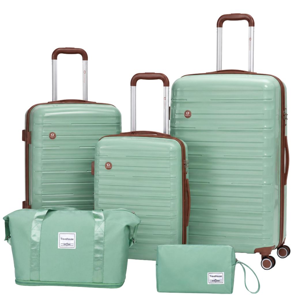 Ascona Gepäck-Set, 5-teilig, Koffer mit Rollen, Hardcase, Reisetasche und Kulturtasche, Handgepäck-Set - Grün