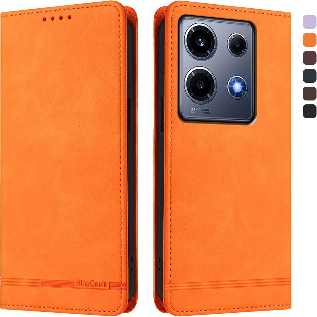 Hülle für Infinix Note 30 VIP, Retro Kunstleder Ständer Klapphülle mit Kartenfächer und Magnetische Orange