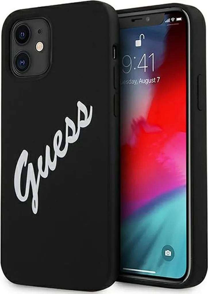 Guess Custodia iPhone 12 Mini Silicone Vintage Nero Bianco GUHCP12SLSVSBW