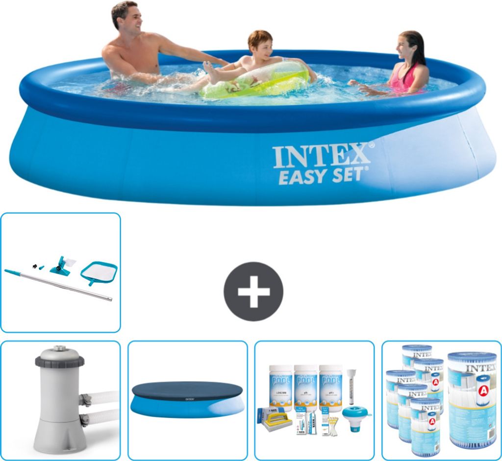 Intex runder aufblasbarer Easy Set-Schwimmpool – 366 x 76 cm – Blau – inklusive Pumpe Abdeckung - Wartungspaket - Filter - Reinigungskit