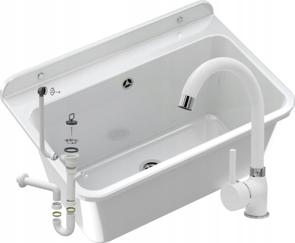 Granitan - Waschbecken - Ausgussbecken - 61x41x30 cm - Weiß Produktbild 