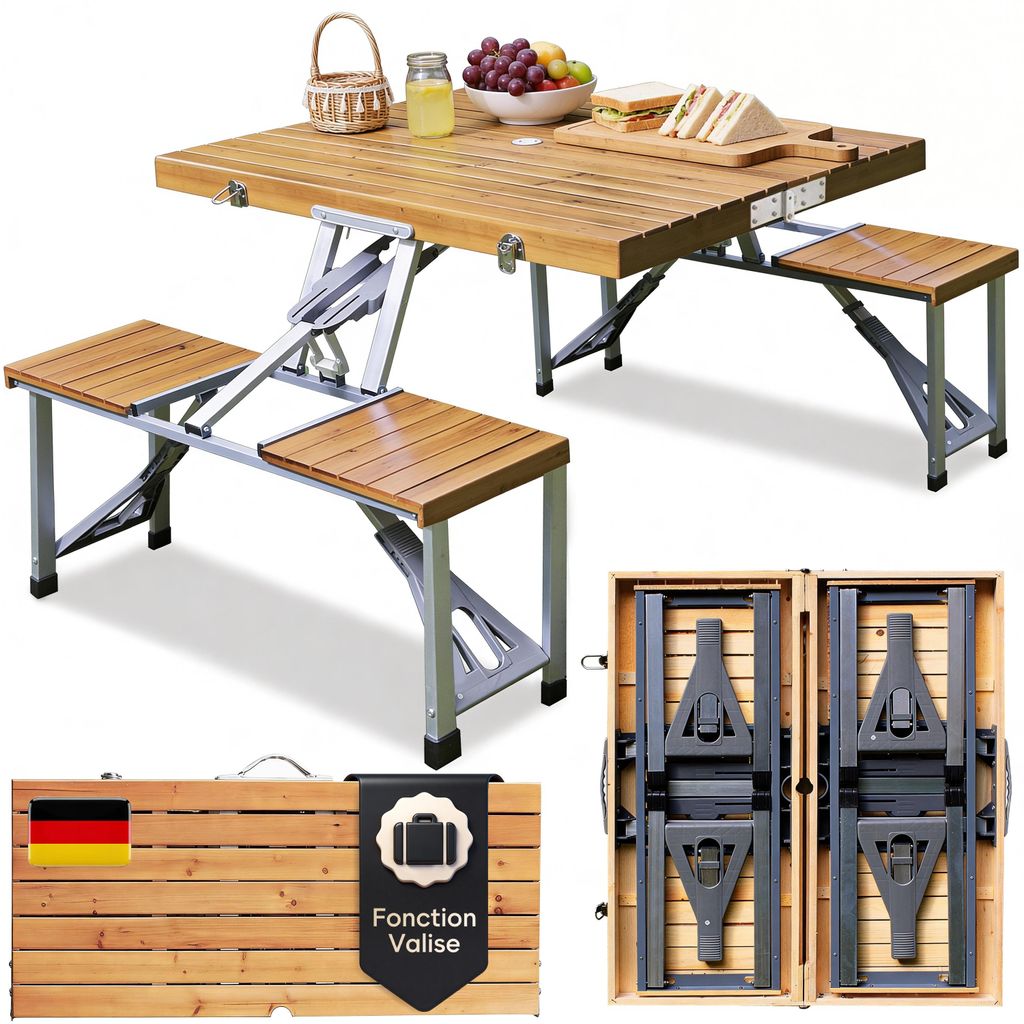 DEUBA® Ensemble pliable table et 4 assises bois et Image du produit 