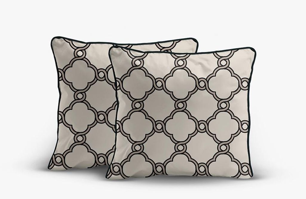 Kissenbezug, 2er-Set, Perkal, mit eleganter Paspelierung 5592b Beige und Schwarz