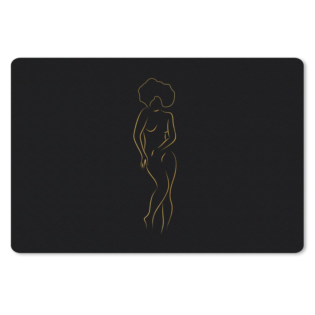 MuchoWow Mauspad Mousepad Frau - Schwarz - Gold - Strichzeichnung 27x18 cm - Mousepads - Maus Mat - Pad - Mausunterlage - Büroartikel - Desk Matten