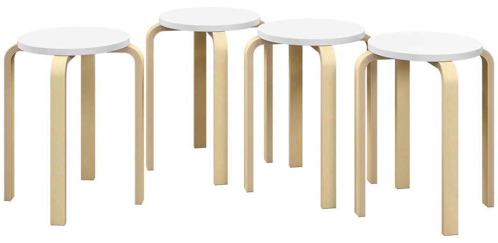 Set mit 4 stapelbaren runden Hockern aus wei?em Holz, ? 40 Produktbild 