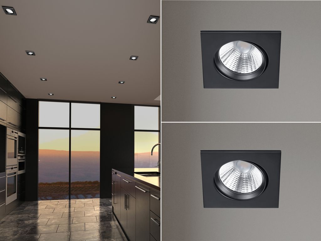2 LED Einbaustrahler Decke eckig schwenkbar dimmbar Schwarz matt 5,5W Bürolampen
