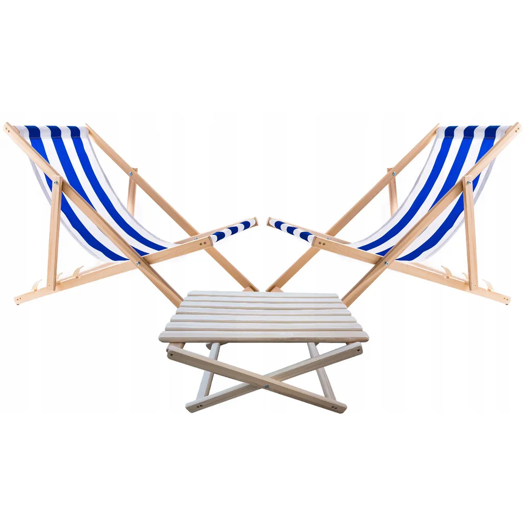 Set Mare Sdraio Legno Righe Blu con Tavolo | Design Salvaspazio