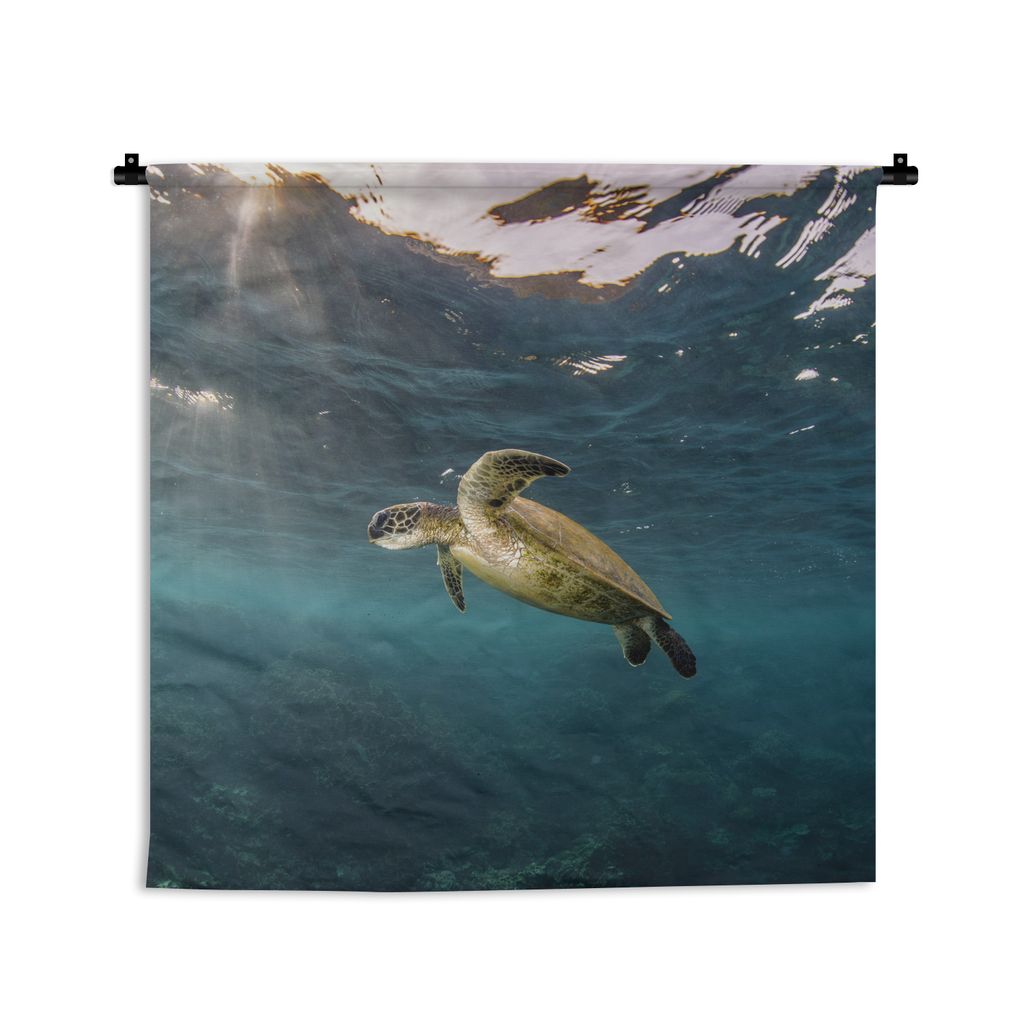 MuchoWow Wandteppich Wandbehang Schildkröte im klaren Wasser 120x120 cm Tapisserie Dekoration Wandtuch - Modern - Baumwollgewebe