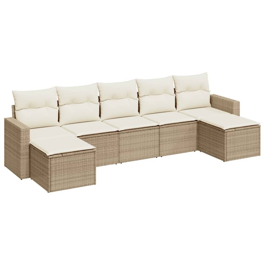 vidaXL 7-tlg. Garten-Sofagarnitur mit Kissen Beige Poly Rattan
