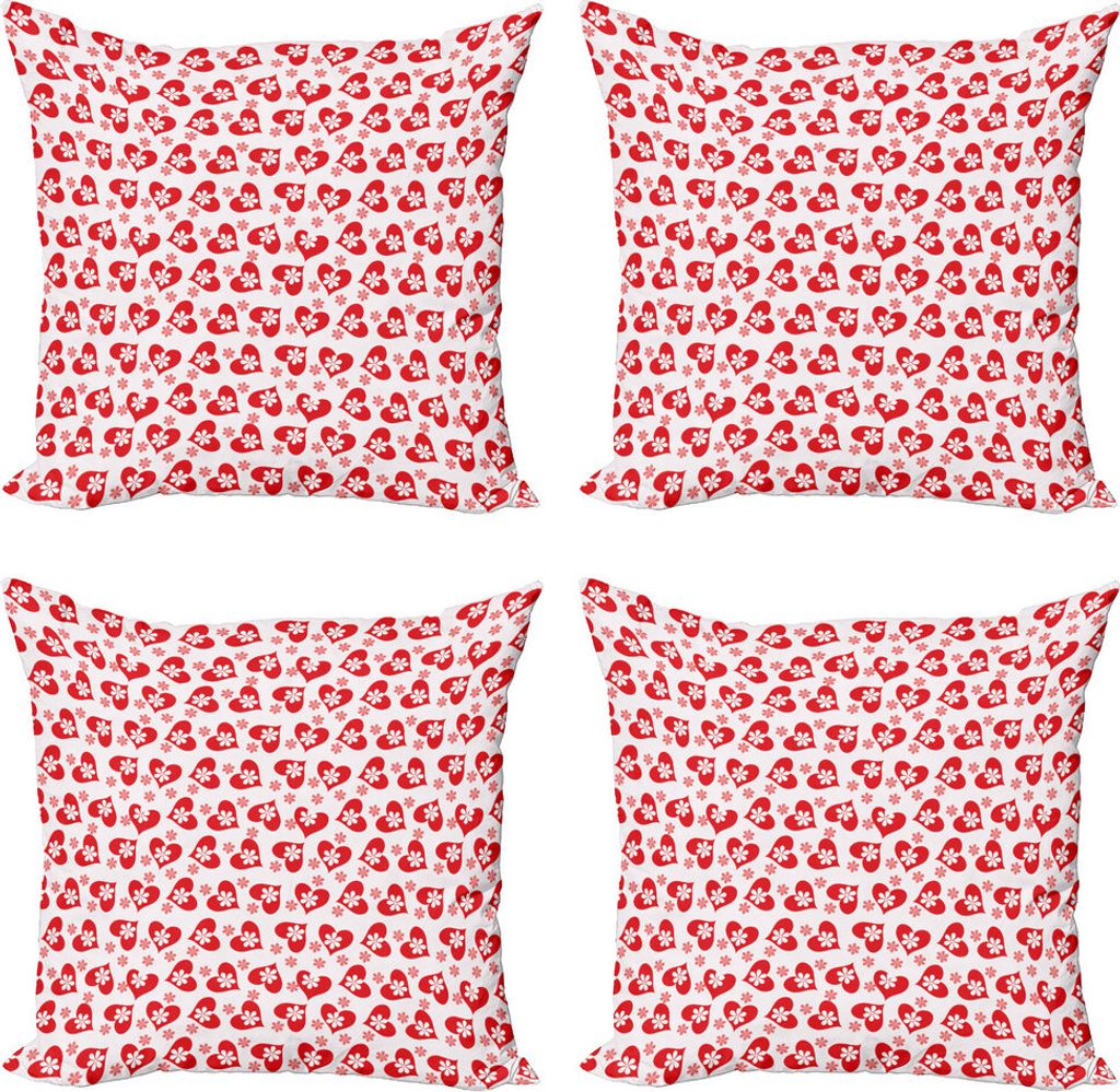 ABAKUHAUS Valentines Kissenbezug Set (4 Stück), Blumen Valentinstag, Moderner Doppelseitiger Digitaldruck, 45 cm x 45 cm, Dunkler Coral Weiß