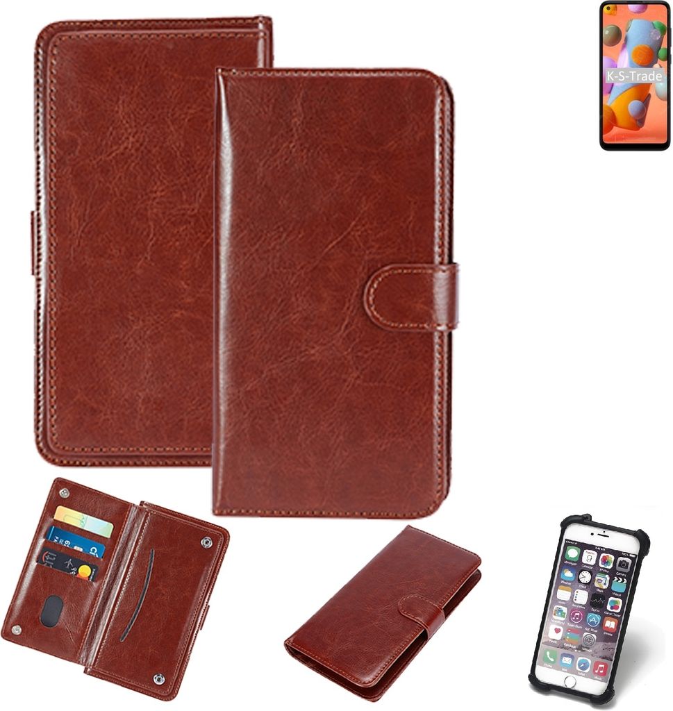 K-S-Trade 360° Hülle kompatibel mit Samsung Galaxy A11 braun Kunstleder Case BookCase WalletCase Kunstlederederhülle Handyhülle, Rundumschutz