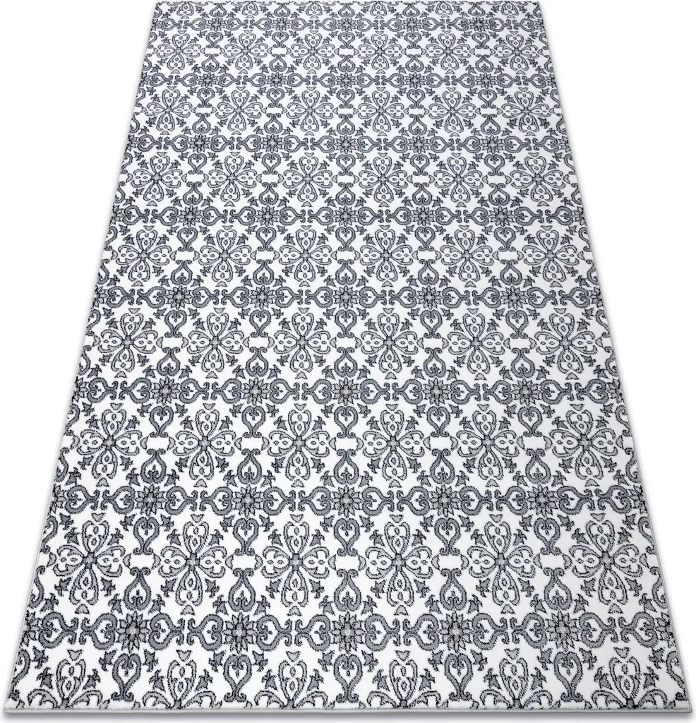 Tapis ARGENT W4949 Fleurs Blanc et Gris 200x290 cm pour Grand Salon