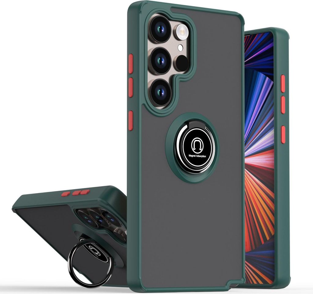 Hülle für Samsung Galaxy S25 Ultra Matte Transluzent TPU Stoßfest Schutzhülle mit Ring Halter Ständer dunkelgrün