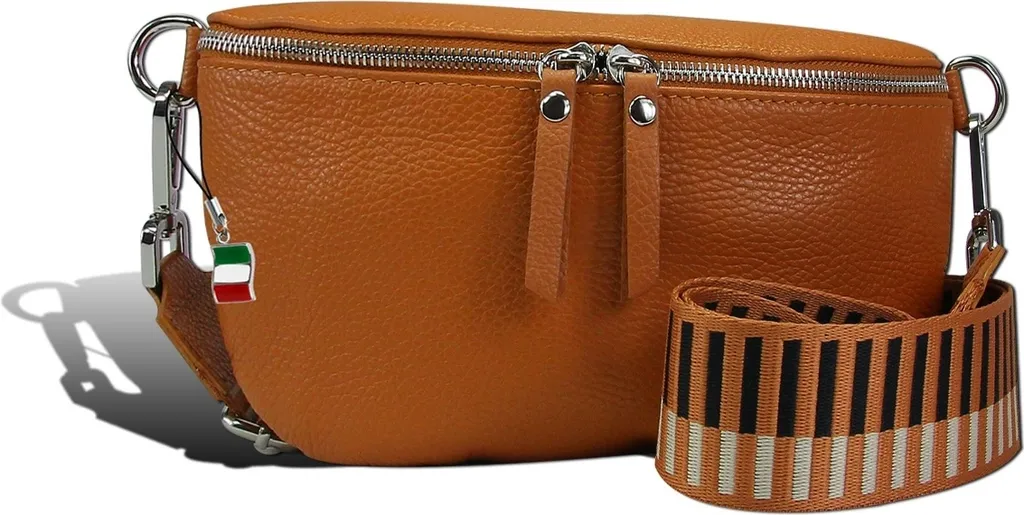 Sac Banane et Bandoulière en Cuir Marron Havane Style Multicolore Femme