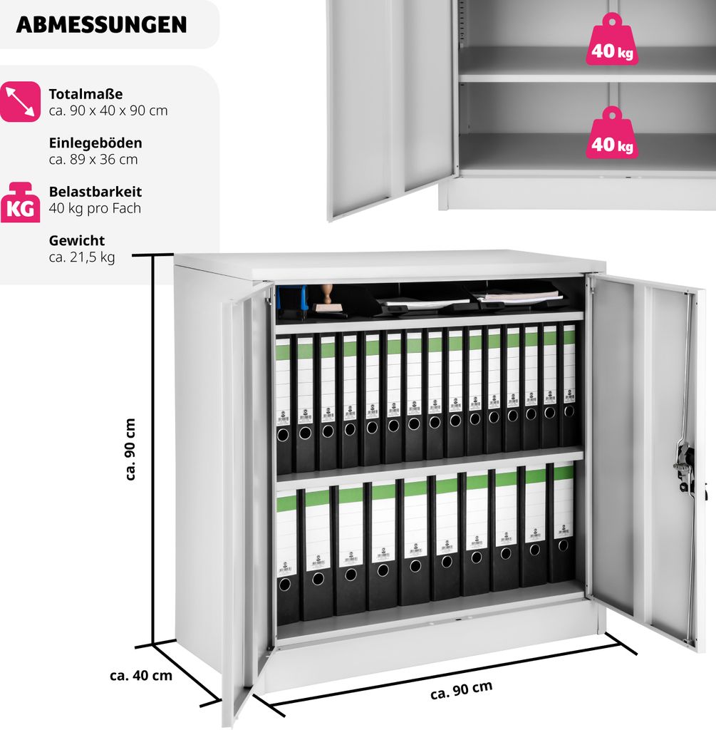 Aktenschrank abschließbar 90 x 40 x 90 cm Produktbild 