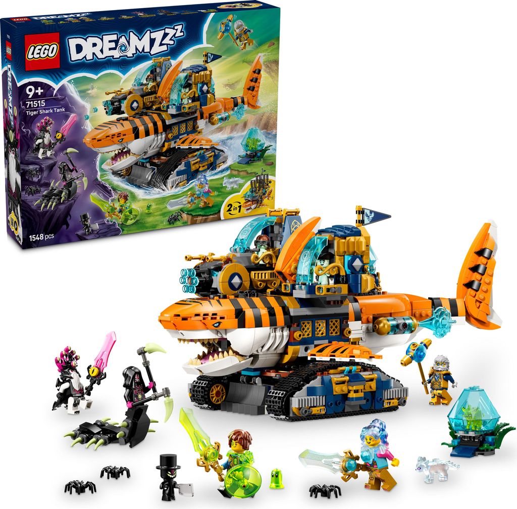 LEGO DREAMZzz 2in1 Tigerhai-Fahrzeug - Spielzeug verwandelbar in Piratenschiff mit Kanone - inkl. 5 Minifiguren und 2 sammelbaren Schatz-Kreaturen ...