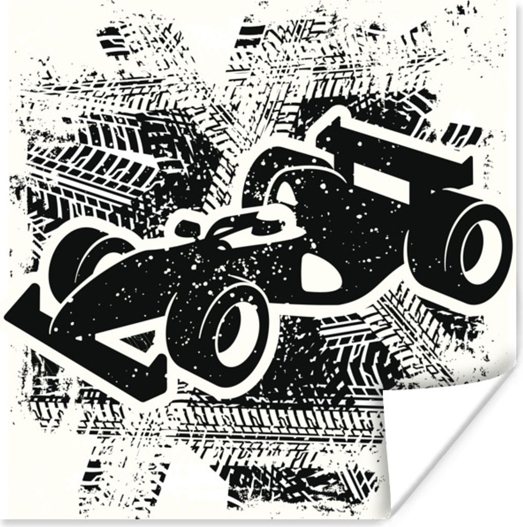 MuchoWow Poster Eine künstlerische Illustration eines schwarz-weißen Formel-1-Rennwagens 100x100 cm - Babyzimmer