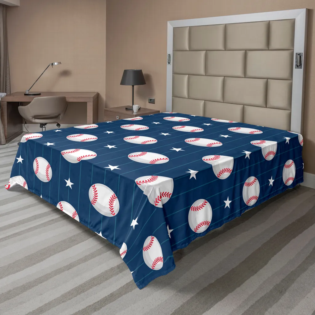 Drap plat décoratif 244x205 cm motif sport rayé pour lit deux places