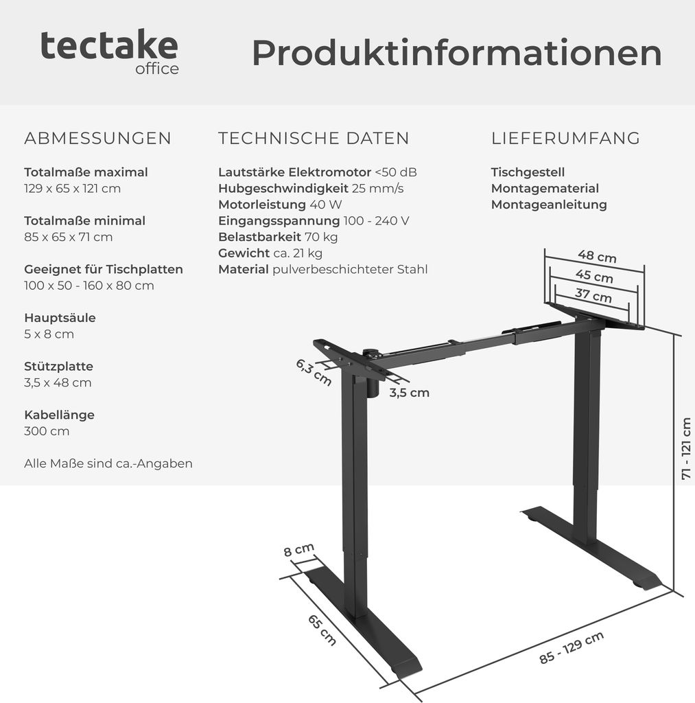 Tischgestell Piotr 85 - 129 x 65 x 71 - 121 cm Obrázek produktu 7