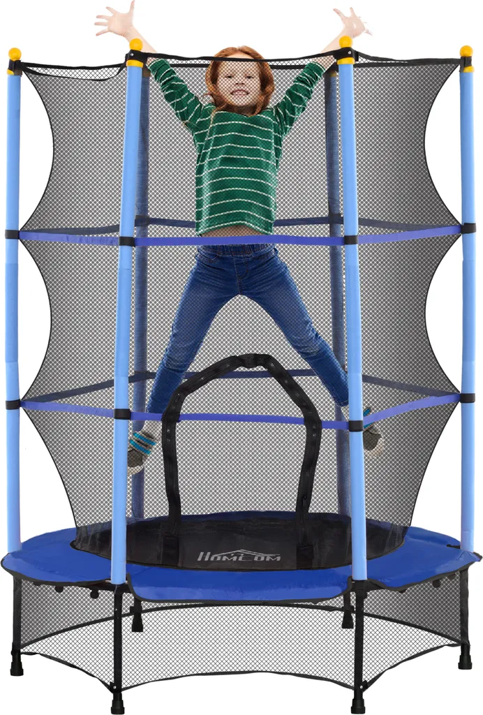 Trampoline 140 cm Bleu avec Filet et Protection Ressorts pour Jeunes Enfants