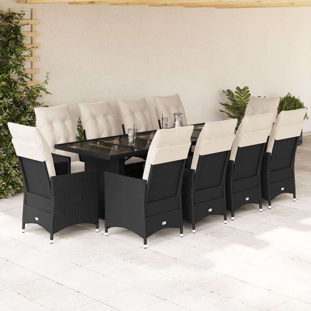 Maison Exclusive - 11-tlg. Garten-Bistro-Set mit Kissen Schwarz Poly Rattan
