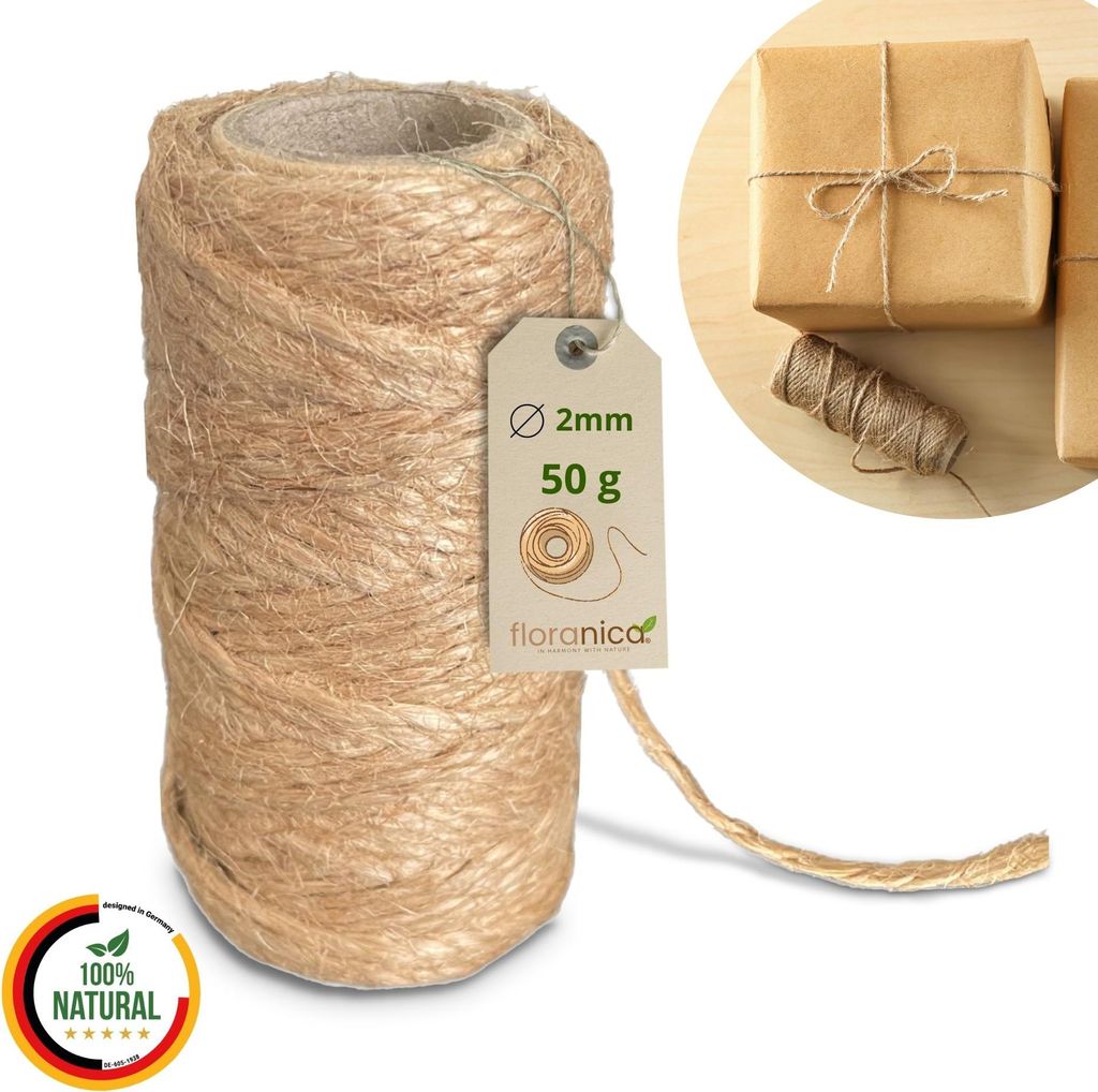 Floranica Juteschnur 2 mm 20 m Geschenkband & Dekokordel – Für Verpackung, DIY, Kunsthandwerk, Floristik