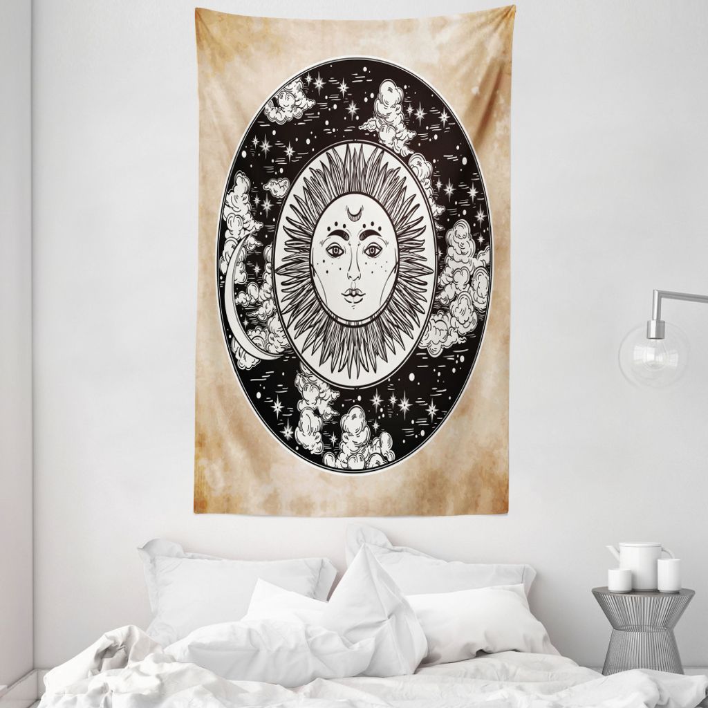 ABAKUHAUS Stammes Wandteppich und Tagesdecke, Sun stellen Mond aus Weiches Mikrofaser Stoff Waschbar ohne Verblassen Digitaldruck, 140 x 230 cm, We...