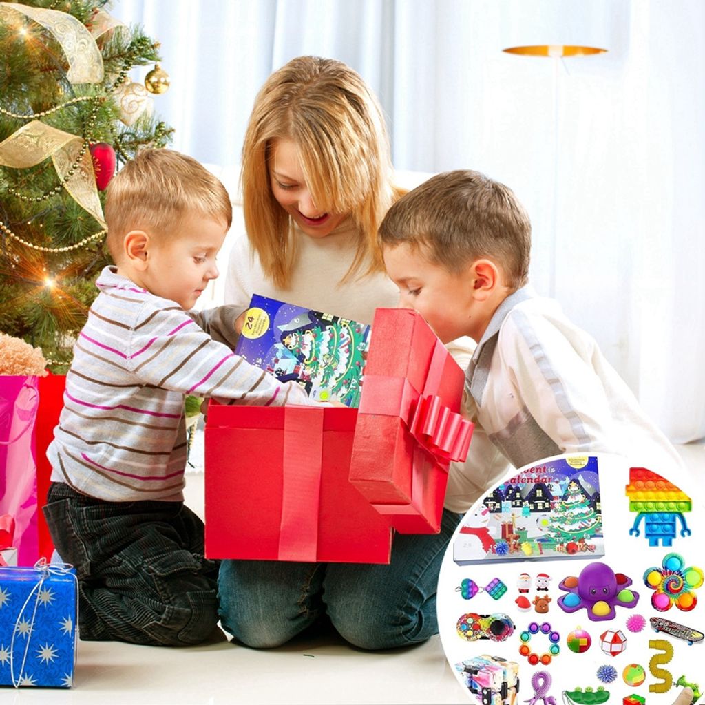 Countdown 24PCS Sensory Zappelspielzeug Set Geschenkbox Raumdekor für Mädchen Jungen Lustige Frühkindliche Bildung Spielzeug Adventskalender 2021 Weihnachten für Kinder