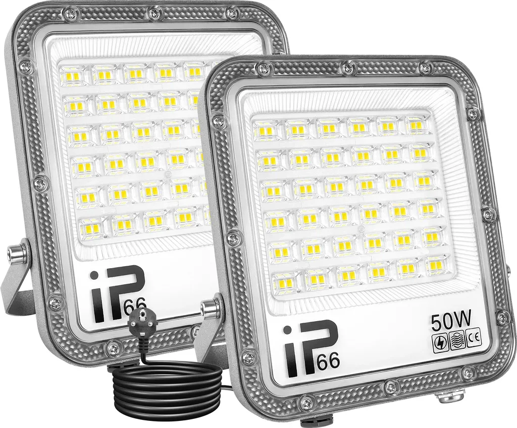 Spot LED Extérieur Puissant 2x50W Étanche IP66 Blanc Naturel avec Prise EU