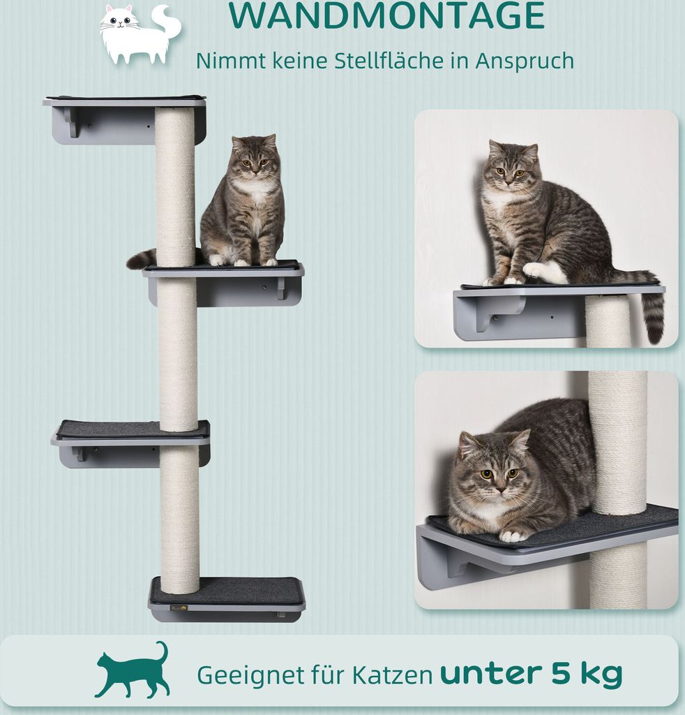 PawHut Wandkratzbaum Katzen-Kletterwand Kratzbaum Produktbild 4